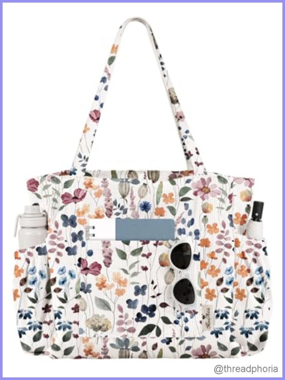 Large Corduroy Tote Bag with Zipper Multi-Pocket Shoulder Handbag